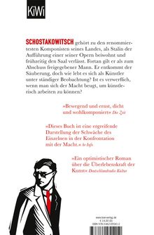 Text: SCHOSTAKOWITSCH, KiWi, Rezensionen von Die Zeit, hr Info, Deutschlandradio Kultur. Illustration eines Mannes.