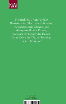 Grüner Hintergrund mit Text zu Heinrich Bölls Satiren. Oben links rotes Logo "KiWi". Preisangabe und ISBN unten.