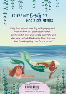 Text: "Erlebe mit Emily die Magie des Meeres." Illustration von Emily, schwimmend neben einer Meerjungfrau im Meer.