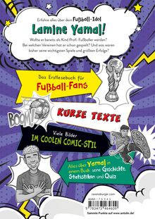 "Erfahre alles über Lamine Yamal, Erstlesebuch für Fußball-Fans, kurze Texte, viele Bilder im coolen Comic-Stil." Comic-Illustrationen dabei.