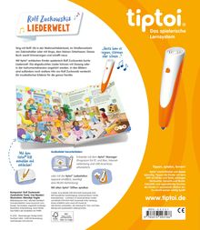 "Rolf Zuckowskis Liederwelt" in bunter Schrift. Illustration von singenden Kindern und tiptoi® Stift. Website: www.tiptoi.de.