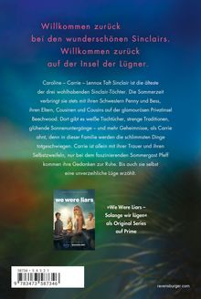 Willkommen zurück bei den wunderschönen Sinclairs. Willkommen zurück auf der Insel der Lügner. Buchrückseite mit Text und Bild.