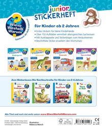 "junior STICKERHEFT", "für Kinder ab 2 Jahren", vier Stickerhefte: Kindergarten, Dinosaurier, Feuerwehr, Tiere im Wald.