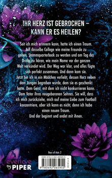 "Ihr Herz ist gebrochen – kann er es heilen?" Text vor blauen und violetten, blumenartigen Mustern, voller Sterne.