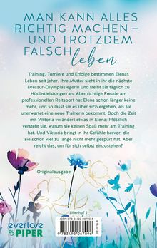 "MAN KANN ALLES RICHTIG MACHEN – UND TROTZDEM FALSCH leben." Untertitel beschreibt Elenas Leben und Veränderungen. Verspielte Blumenillustrationen unten.