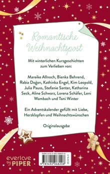 „Romantische Weihnachtspost“ mit Kurzgeschichten, Adventskalender voller Liebe und Weihnachtswünsche. Rotes, festliches Design.