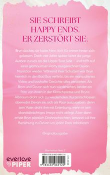 Text: "SIE SCHREIBT HAPPY ENDS. ER ZERSTÖRT SIE." Darunter eine Buchbeschreibung rosa Hintergrund. Unten Logos von "everlove" und "PIPER".