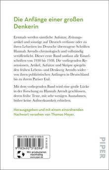 Hannah Arendt: Vorträge und Aufsätze 1930-1938, Buch