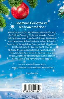 "Mamma Carlotta im Weihnachtsfieber" steht groß geschrieben. Weihnachtsdeko mit blauem Hintergrund und roten Kugeln.