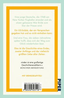 Rückseite eines Buches mit Text über eine junge Deutsche, einen US-Soldaten und eine Frau. Enthält den Hinweis „MIT BONUSKAPITEL!“.