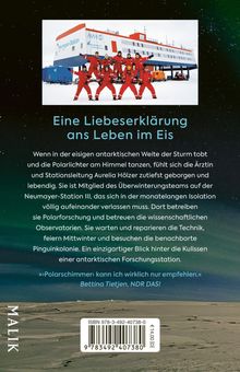 Titel: "Eine Liebeserklärung ans Leben im Eis". Menschen in Rot vor einer Forschungsstation im Eis.