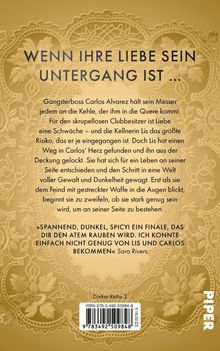 Text: "WENN IHRE LIEBE SEIN UNTERGANG IST ...". Hintergrund: Feines, florales Spitzenmuster in Gold.