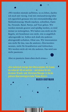 Ein Zitat über das Leben und Altern, gefolgt von einem humorvollen Kommentar von Maren Kroymann. Blauer Hintergrund.