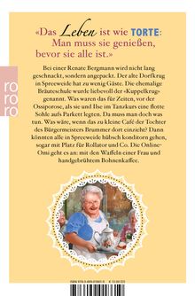 „Das Leben ist wie Torte: Man muss sie genießen, bevor sie alle ist.“ Rororo-Logo links. Bild von älterer Frau mit Tablett.