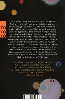 Texte: Physiker erforscht Zeit. Zitat: "Das Werk eines fertigen Schriftstellers..." Zitat von "Neue Zürcher Zeitung". Links "rororo". 
Illustration mit bunten Kreisen auf schwarzem Hintergrund.