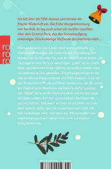 Ein rotes Logo links. Text erzählt von Evie Green in Manhattan, ihrer Begegnung mit Noah und dem Winterzauber. Weihnachtliche Deko.