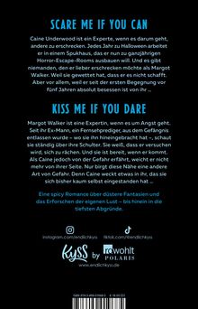 Titeltext: "Scare Me If You Can" und "Kiss Me If You Dare". Thema: Spicy Romance mit düsteren Fantasien. Logos: kyss, Rowohlt. Links zu Instagram und TikTok.