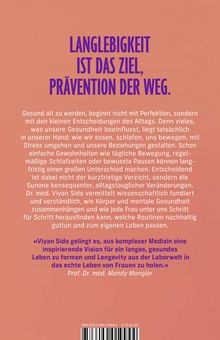 "Langlebigkeit ist das Ziel, Prävention der Weg." Text auf einem orangefarbenen Hintergrund, darunter weitere Informationen.