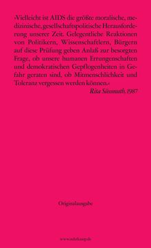 Zitat von Rita Süssmuth über AIDS als moralische und gesellschaftspolitische Herausforderung. Text auf rotem Hintergrund.