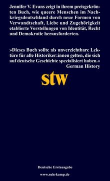 Text beschreibt, wie queere Menschen in Deutschland nach dem Krieg neue Identitätsvorstellungen schufen. Gelbes Logo: stw.