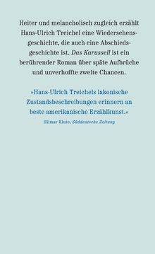 Text beschreibt "Das Karussell" von Hans-Ulrich Treichel als Roman über Wiedersehen und Abschied, mit Kritikerlob.