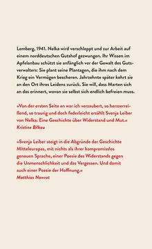 Text über Nelka, ihre erzwungene Arbeit 1941, und Rückkehr. Zitate von Kristine Bilkau und Matthias Nawrat über das Buch.