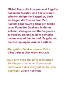 Texte loben Michel Foucaults Einfluss auf Geistes- und Sozialwissenschaften, zitiert sind Gilles Deleuze und Jürgen Habermas.