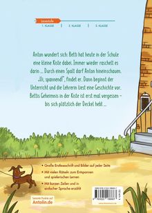 Lesestufe: 1. bis 3. Klasse. Anton ist neugierig, was in Bettis Kiste ist. Bild: Hund auf Wiese, Treppe eines Hauses.