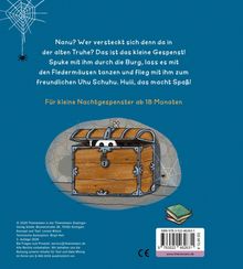 Nanu? Wer versteckt sich denn da in der alten Truhe? Illustration einer Truhe mit Augen und einer Spinne im Netz.