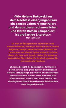 Zitat über Helene Bukowskis Roman von Marion Brasch. Text beschreibt eine junge Pianistin namens Christina.