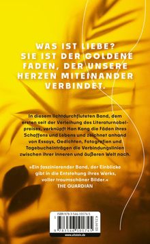 Text: "WAS IST LIEBE? SIE IST DER GOLDENE FADEN, DER UNSERE HERZEN MITEINANDER VERBINDET." Gelber Hintergrund mit Pflanzenmotiv.