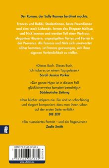 Der Roman, der Sally Rooney berühmt machte. Zitate von Sarah Jessica Parker, Süddeutsche Zeitung, DIE ZEIT und Zadie Smith.