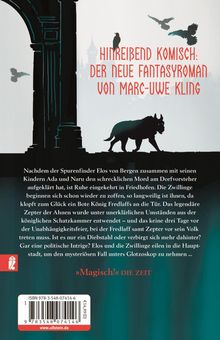 "Mitreißend komisch: Der neue Fantasyroman von Marc-Uwe Kling." Illustration mit einem Bogen, Raben und einem Wolf.
