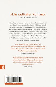 „Ein radikaler Roman.“ – Ijoma Mangold, DIE ZEIT. Zusammenfassung über István, mit Zitaten von SZ und NDR Kultur. Ullstein Logo.