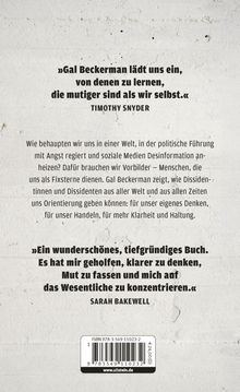 Zitate von Timothy Snyder und Sarah Bakewell loben Gal Beckermans Werk. Ein ISBN-Barcode ist unten sichtbar.