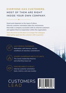Ein informatives Design mit Text über Kundenorientierung: "Everyone has customers...", "WHY PEOPLE COOPERATE", "CUSTOMERS LEAD".