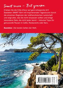 "Smart reisen – Zeit genießen. Erleben Sie die Côte d’Azur auf ganz entspannte Art!" Dazwischen Meer, Felsen, Bäume.