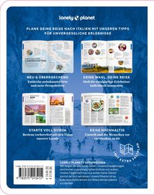 Textbeschreibungen auf blauem Hintergrund. Enthält Reisetipps nach Italien, vier Buchseiten mit Bildern und Texten, Logo oben.