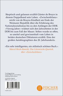 Rückseite eines Buches mit Text über Günter de Bruyns Doppelerzählung und Zitat von Marcel Reich-Ranicki; Logo unten rechts.