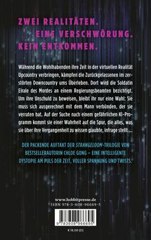 ZWEI REALITÄTEN. EINE VERSCHWÖRUNG. KEIN ENTKOMMEN. Hintergrund mit vertikalen Linien und Lichteffekten.