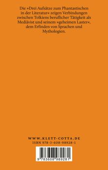 Ein orangefarbener Hintergrund mit schwarzem Text beschreibt, wie Tolkiens Arbeiten seine Berufe und Fantasien verbinden.