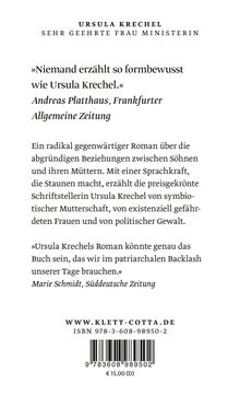 Zitate von Andreas Platthaus und Marie Schmidt loben Ursula Krechels Roman über Mutter-Sohn-Beziehungen und politische Gewalt.