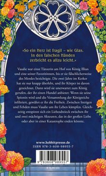 „So ein Herz ist fragil – wie Glas. In den falschen Händen zerbricht es allzu leicht.“  
Florales Muster in klaren Farben.