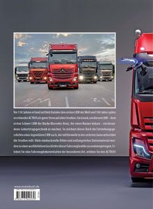 Texte: "Vor 130 Jahren erfand Gottlieb Daimler den ersten LKW der Welt... erleben Sie den ACTROS!" Bild: Mehrere LKWs auf Straße.