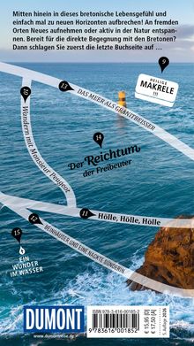 Texte beschreiben bretonisches Lebensgefühl und Abenteuer. Im Hintergrund sieht man das Meer mit Felsen und einem Leuchtturm.