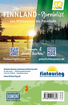 Titel: "Ihr FINNLAND-Spezialist". QR-Codes und Websites. Sommer- und Winterlandschaften, "50 Jahre"-Logo. Karte Europas.