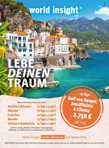 "world insight®. LEBE DEINEN TRAUM. z.B. 15 Tage Golf von Neapel, Amalfiküste & Cilento ab 2.750 €. Küstenstadt mit Bergen."