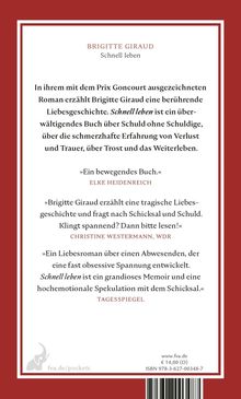 BRIGITTE GIRAUD, Schnell leben. Ein berührender Roman über Verlust und Trost. Lob von Elke Heidenreich, WDR, Tagesspiegel.