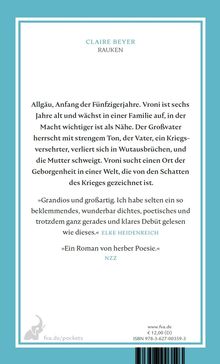 CLAIRE BEYER RAUKEN: Ein Roman über Vronis Kindheit im Allgäu der 50er. Kritiken von Elke Heidenreich und NZZ.