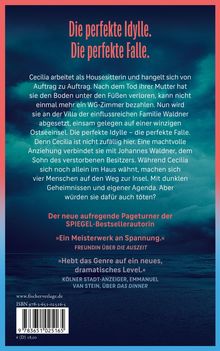 Roter Text: "Die perfekte Idylle. Die perfekte Falle." Hintergrund: Meer bei Dämmerung, diverse andere Texte.